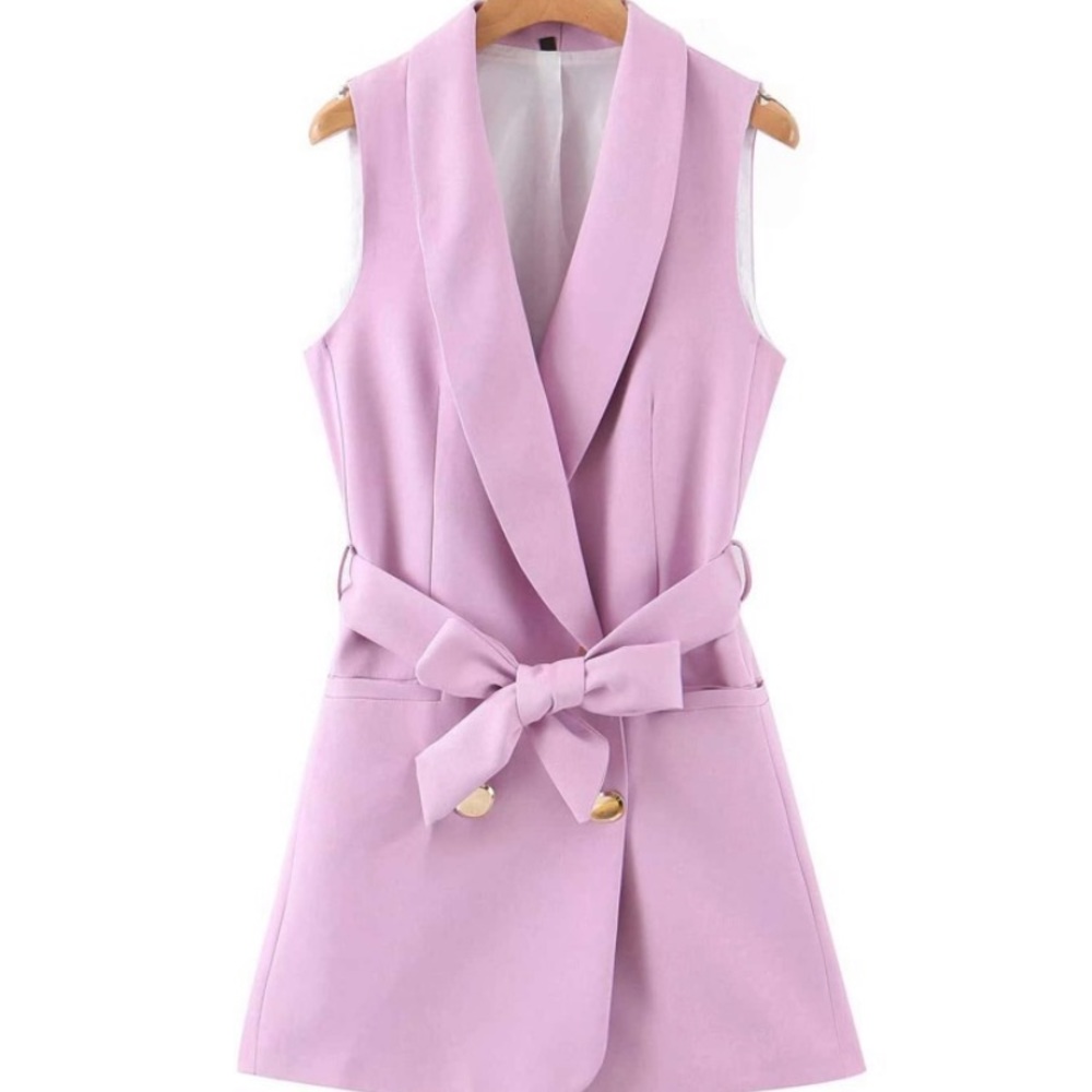 Double button belted vest blazer; NEVER WORN